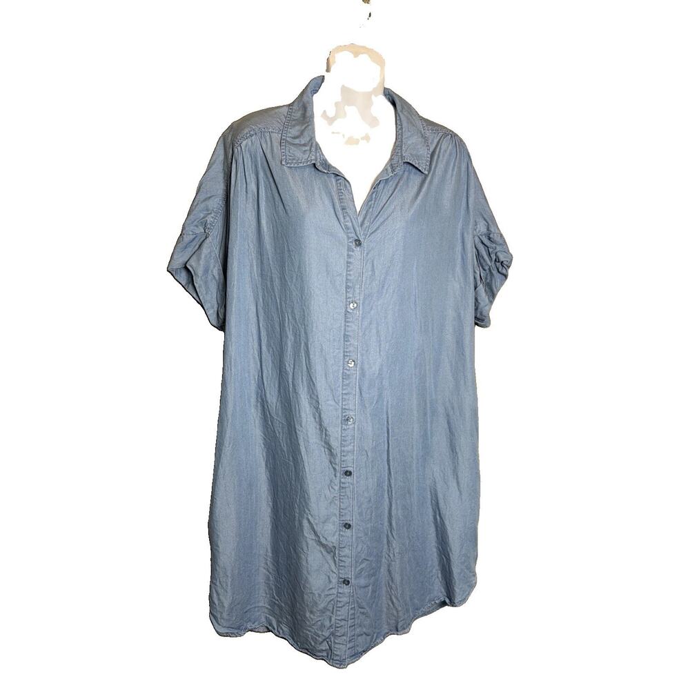 Coastal Comfort Women's Chambray Shirt Dress Size XL Lightweight Short Sleeve
